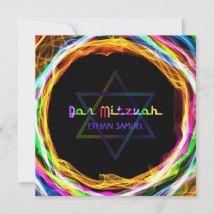 PixDezines Retro Neon Colour Rings Bar Mitzvah Invitation