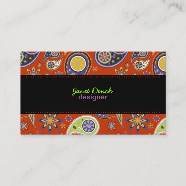 PixDezines Retro Paisley, custom colour Business Card (Front)