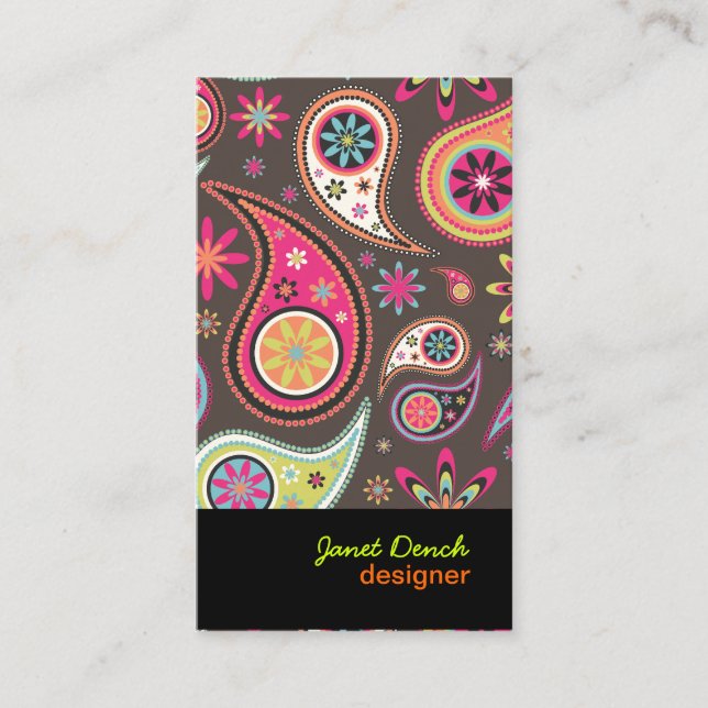 PixDezines Retro Paisley/DIY background colour Business Card (Front)