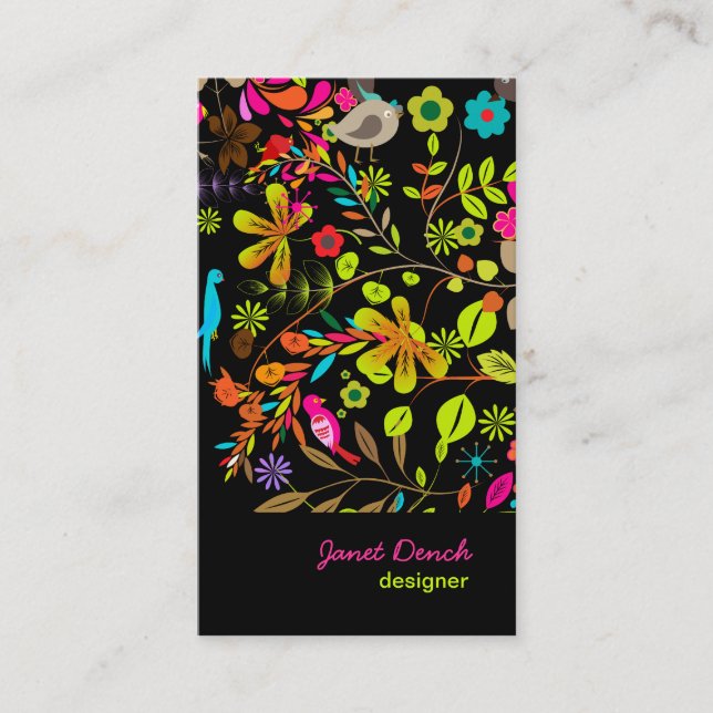 PixDezines Retro Tree, neon colours/diy background Business Card (Front)