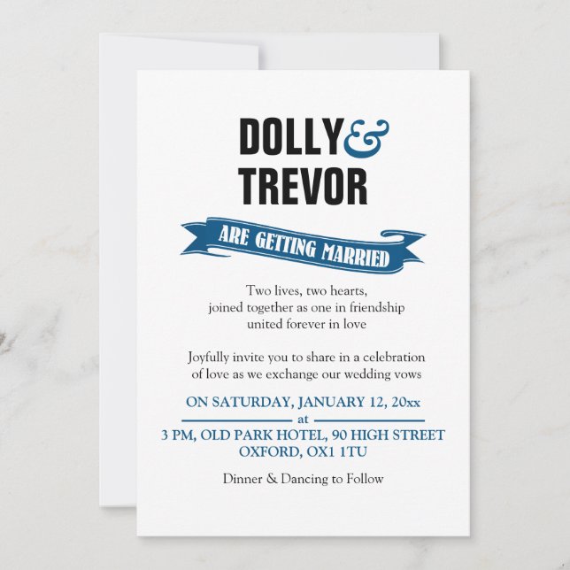 PixDezines ribbon banner/blue Invitation (Front)