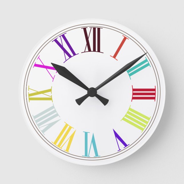 PixDezines Roman Numeros/DIY background colour Round Clock (Front)