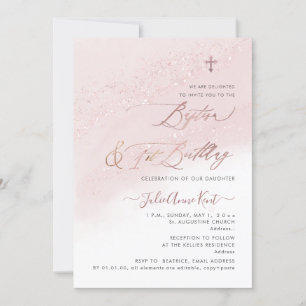 PixDezines Rose Gold Baptism+1st Birthday Invitation