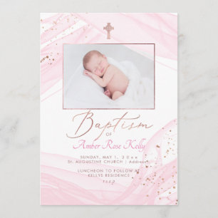 PixDezines Rose Gold Celtic Cross Baptism Invitation