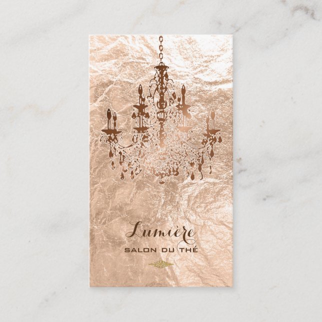 PixDezines rose gold chandeliers/faux foil Business Card (Front)