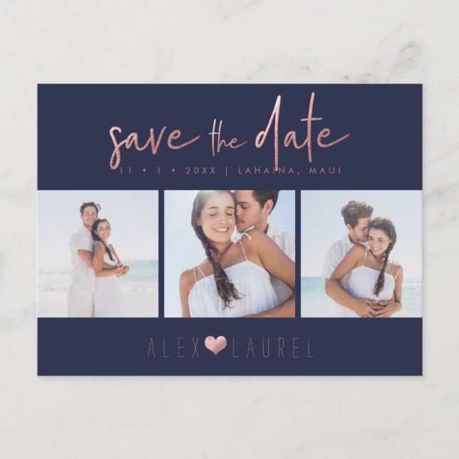 PixDezines Rose Gold Chic Script Save the Date Postcard (Front)