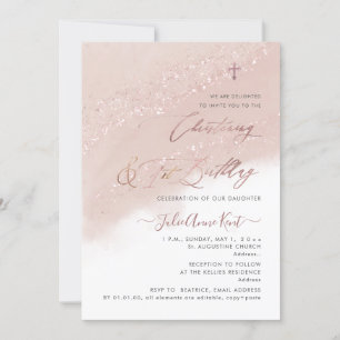 PixDezines Rose Gold Christening+1st Birthday Invitation
