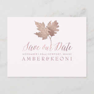 PixDezines Rose Gold Fall Foliage/Save our Date Announcement Postcard
