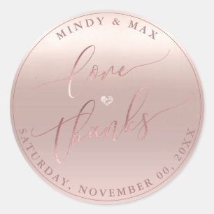 PixDezines ROSE GOLD GRADIENT LOVE+THANKS Classic Round Sticker