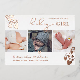 PixDezines Rose Gold Hearts Birth Announcement