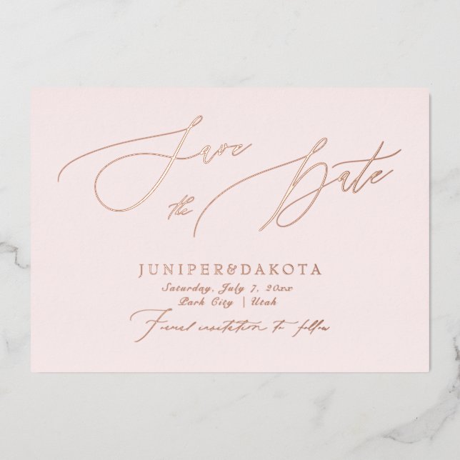 PixDezines Rose Gold Luxe Script Save the Date (Front)