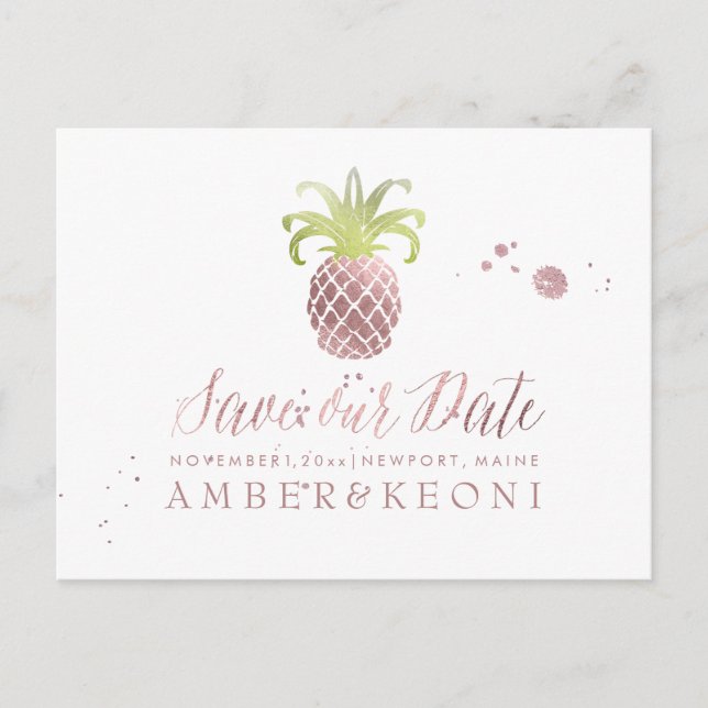PixDezines Rose Gold/Pineapple/Save our Date Announcement Postcard (Front)