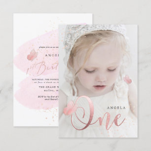 PixDezines Rose Gold Pink Butterflies Watercolor Invitation