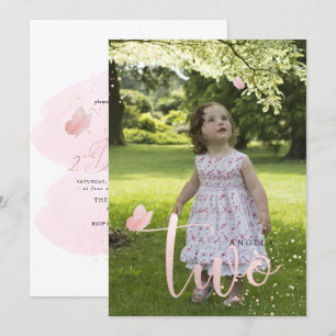 PixDezines Rose Gold Pink Butterflies Watercolor Invitation