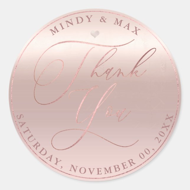 PixDezines ROSE GOLD ROMANTIC SCRIPT THANK YOU Classic Round Sticker (Front)