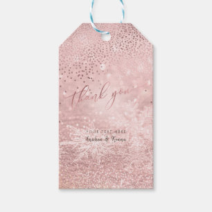 PixDezines Rose Gold Snow Bokeh+Confetti Thank You Gift Tags