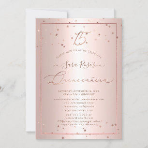 PixDezines Rose Gold Stars Quinceanera Invitation