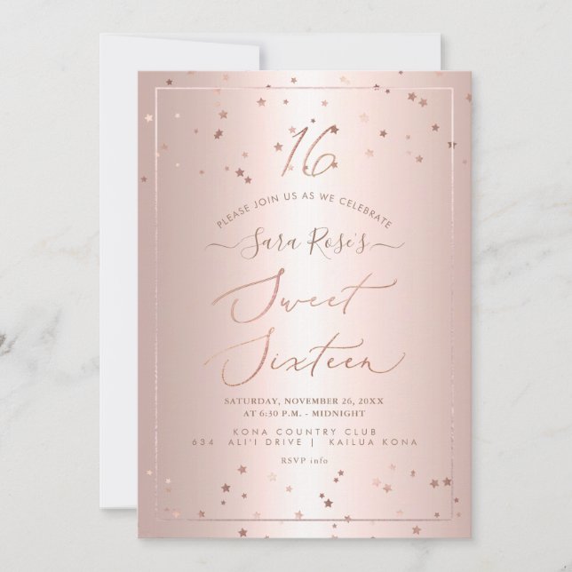 PixDezines Rose Gold Stars Sweet Sixteen Invitation (Front)