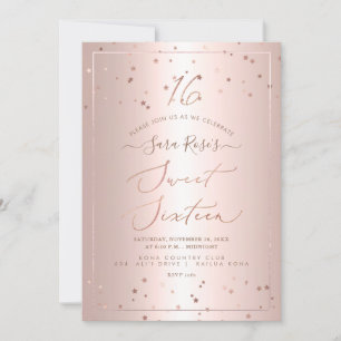 PixDezines Rose Gold Stars Sweet Sixteen Invitation