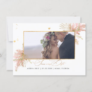 PixDezines Rose Pampas Faux Gold Fan Palms Save The Date