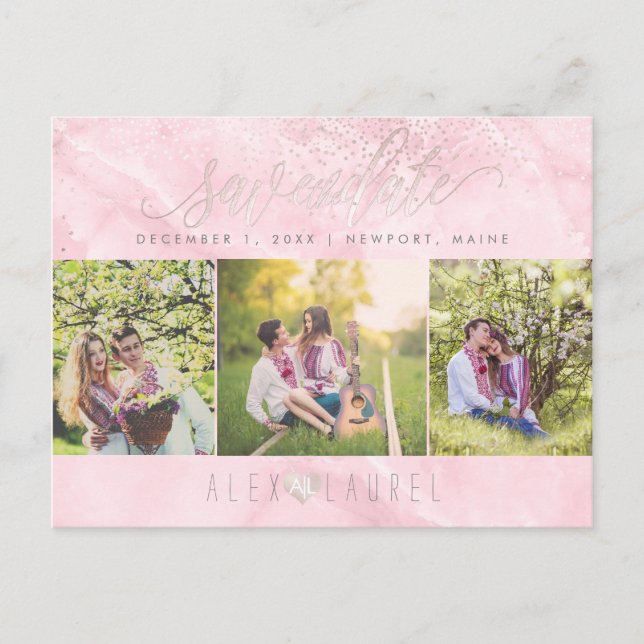 PixDezines Rose Quartz Save Date/Blush Confetti Postcard (Front)