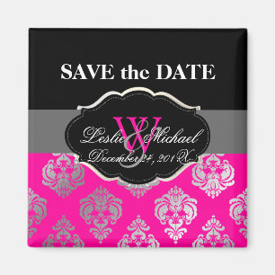 PixDezines Rossellini Damask, Faux Silver+Pink Magnet