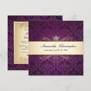 PixDezines Rossi Damask, Champagne+plum Invitation