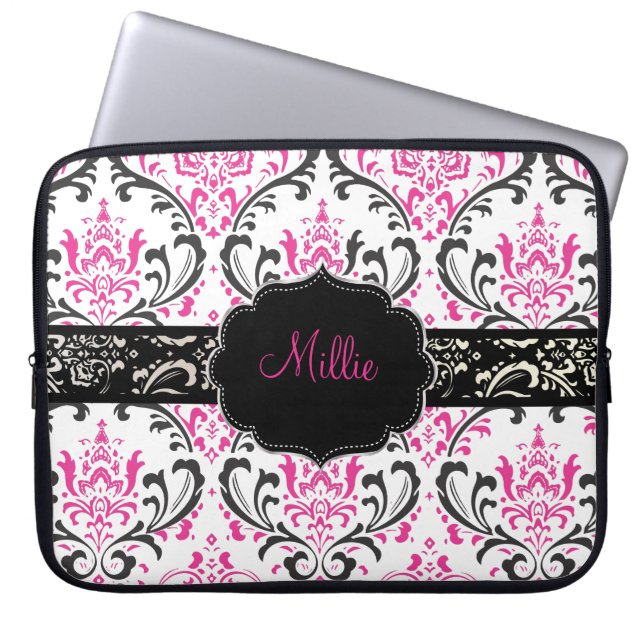 PixDezines Rossi Damask/DIY monogram+colour! Laptop Sleeve (Front)