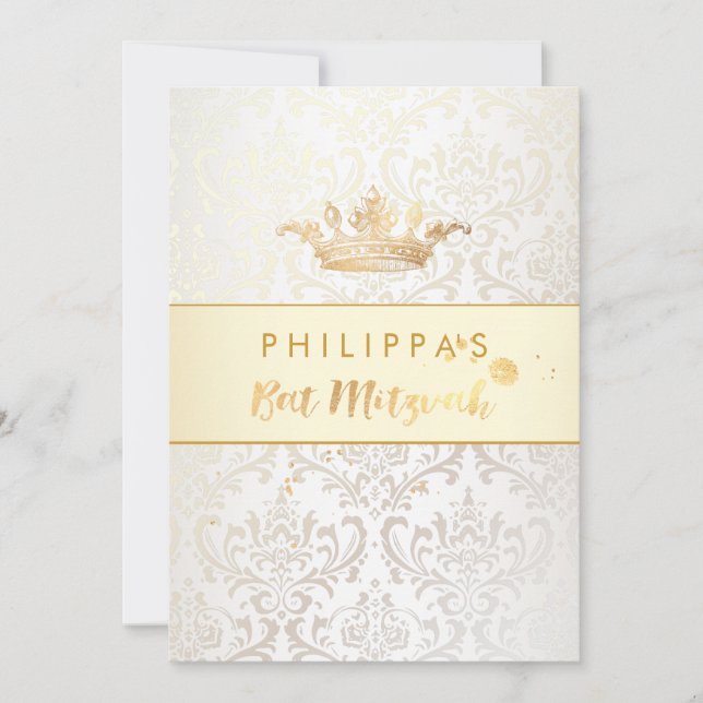 PixDezines Rossi Damask/Faux Gold Crown Invitation (Front)