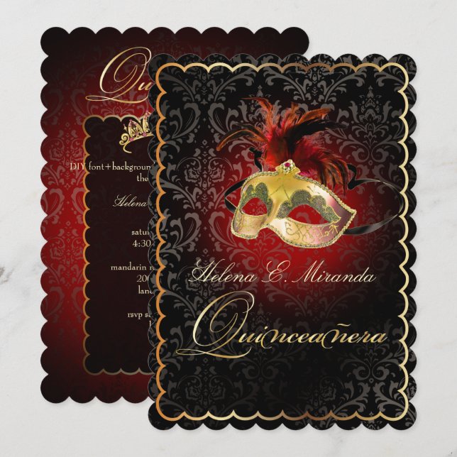 PixDezines Rossi Damask/Masquerade/DIY/Ruby Invitation (Front/Back)