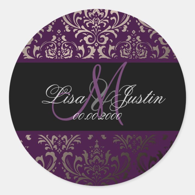 PixDezines Rossi Damask, monogram/DIY color! Classic Round Sticker (Front)