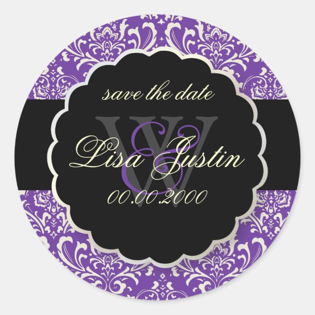PixDezines Rossi Damask/Purple Classic Round Sticker (Front)