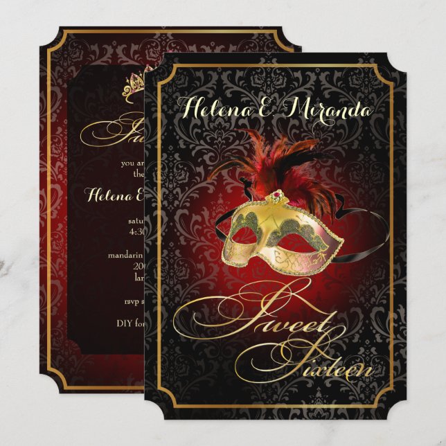 PixDezines Rossi Sweet 16 Masquerade/DIY colour!! Invitation (Front/Back)