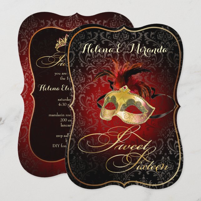 PixDezines Rossi Sweet 16 Masquerade/DIY colour!! Invitation (Front/Back)