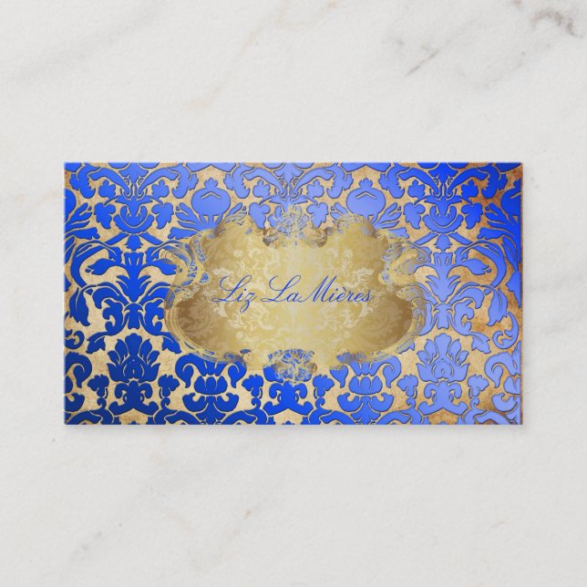 PixDezines royal blue flora damask/faux parchment Business Card (Front)