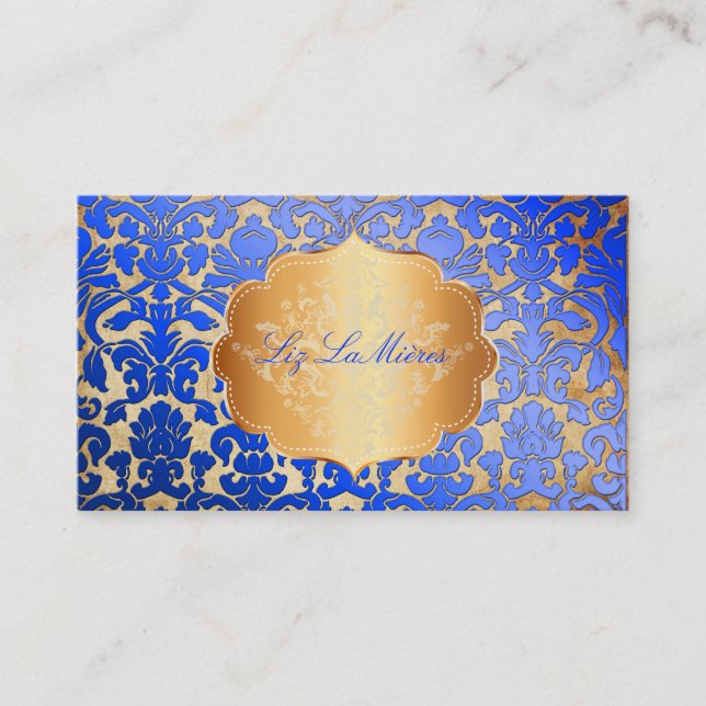 PixDezines royal blue flora damask/faux parchment Business Card (Front)
