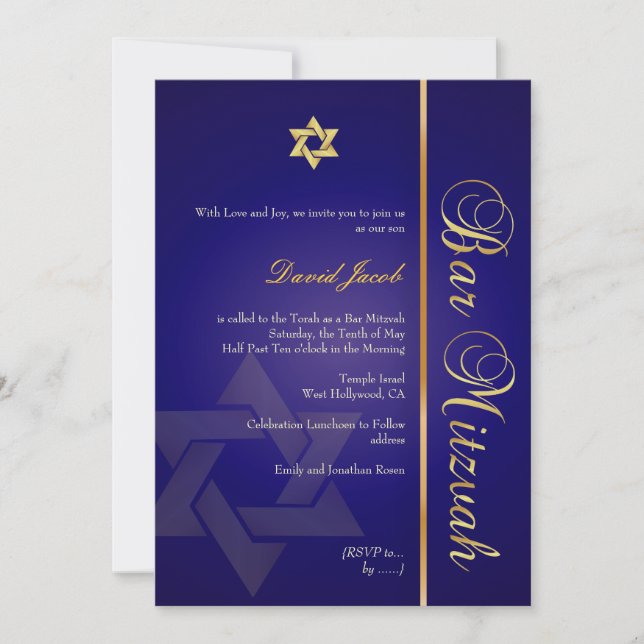 PixDezines ROYAL BLUE/GOLD/BAR MITZVAH INVITATIONS (Front)