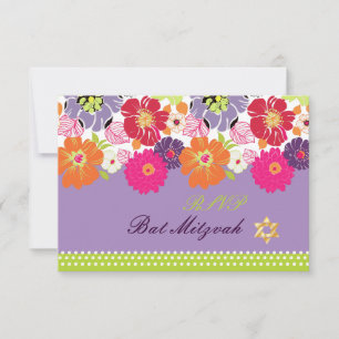 PixDezines rsvp/Alegre retro floral, Bat Mitzvah RSVP Card