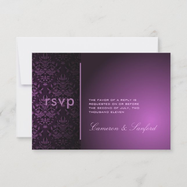PixDezines RSVP Bijoux Damask/plum Card (Front)