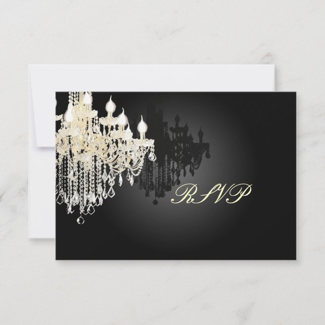 PixDezines RSVP Black + White Chandelier Card (Front)