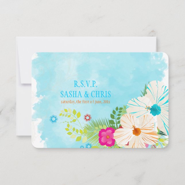 PixDezines rsvp blue+orange hibiscus Card (Front)