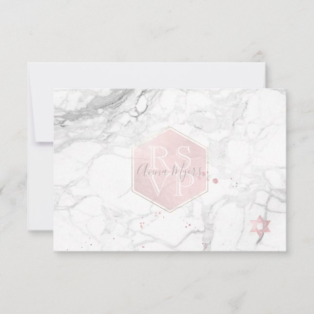 PixDezines RSVP Blush Pink Honeycomb Mitzvah ✡ Card (Front)