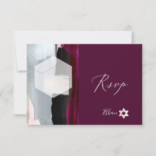 PixDezines RSVP Burgundy Watercolor Bat Mitzvah ✡ Card