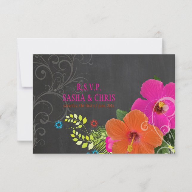 PixDezines rsvp chalkboard+hibiscus+fern Card (Front)