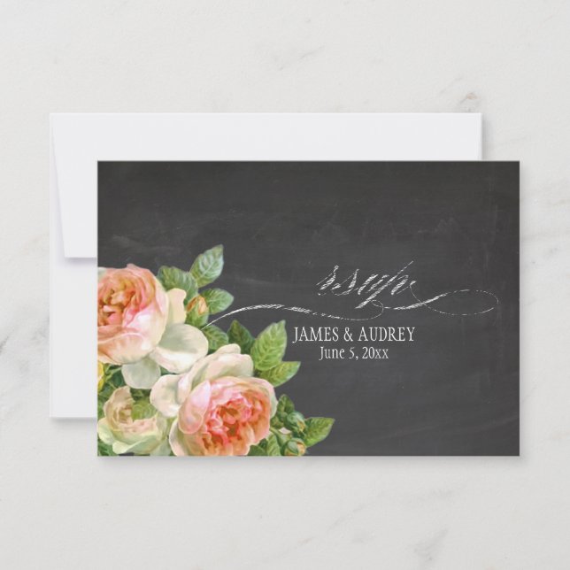 PixDezines rsvp chalkboard+vintage roses+swirls (Front)