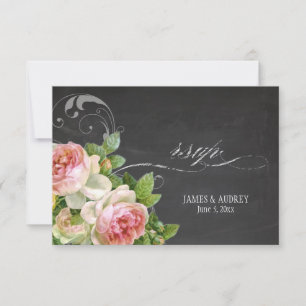 PixDezines rsvp chalkboard+vintage roses+swirls Card