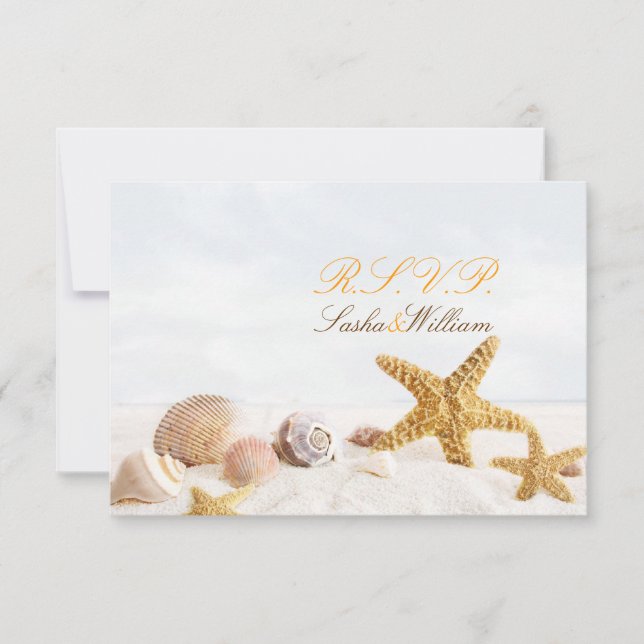 PixDezines RSVP, DANCING STARFISH/SEASHELL RSVP Card (Front)