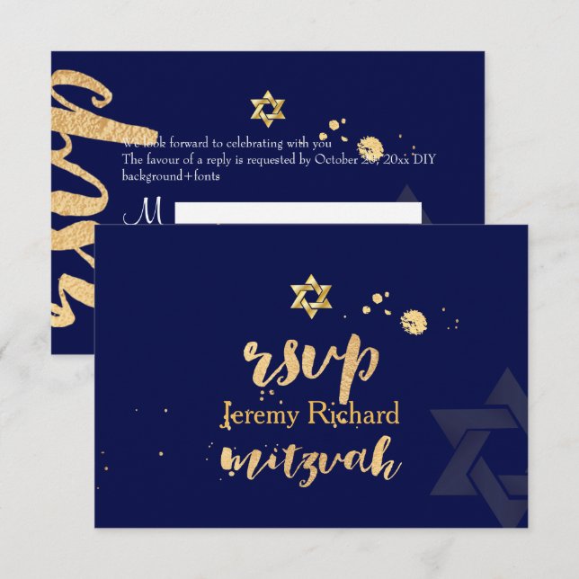 PixDezines rsvp DIY colour, Bar Mitzvah Invitation (Front/Back)