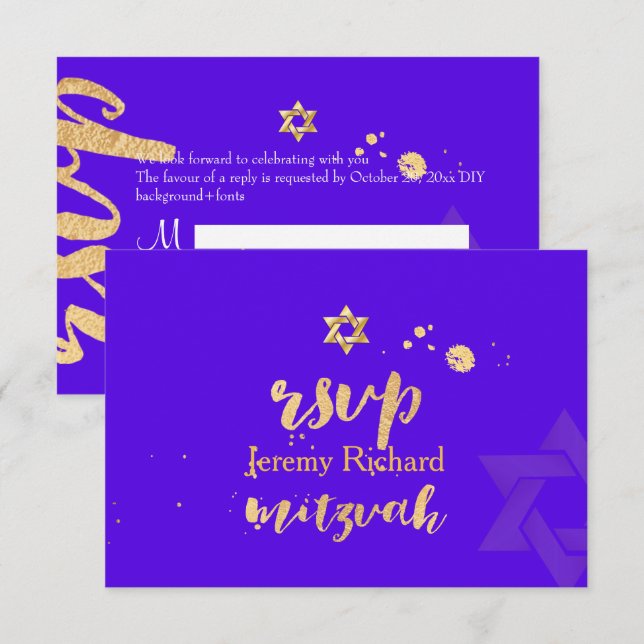 PixDezines rsvp DIY colour, Bar Mitzvah| Violet Invitation (Front/Back)