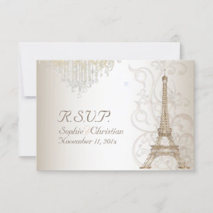 PixDezines RSVP Faux Bronze Eiffel Tower/Champagne Card
